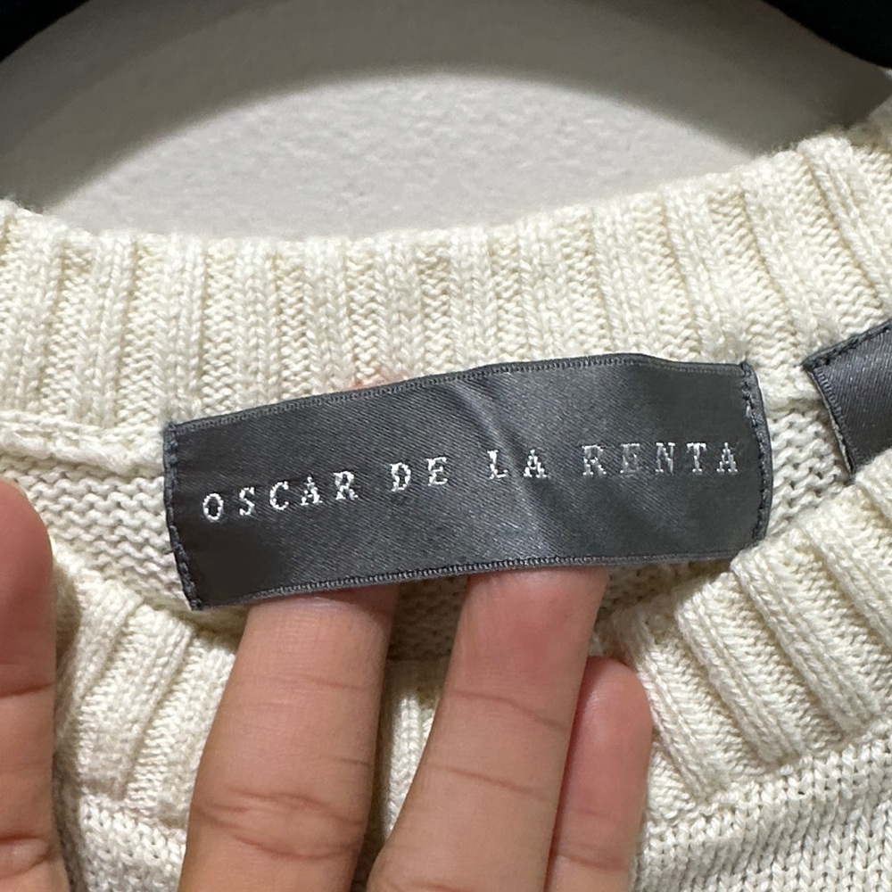 Oscar de la Renta Cream Crewneck Sweater 100% Cotton - Picture 2 of 10